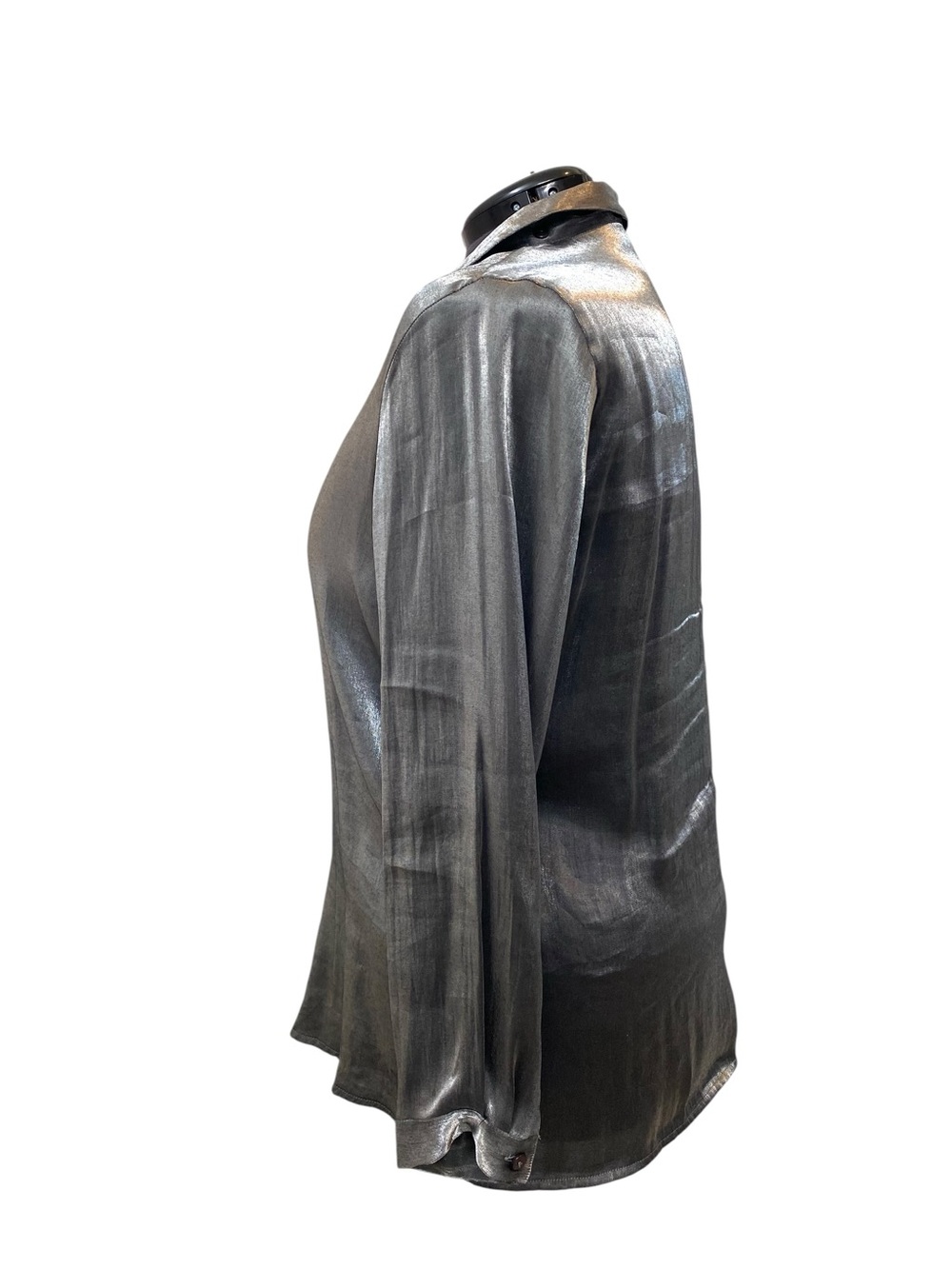 Apparenza Women's size XL Metallic Black/Gray Shimmer Button-Down Blouse - Picture 4 of 6